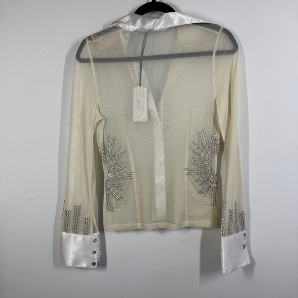Vintage Taglia Sheer Beaded Satin Blouse Ivory Size M Long Sleeve Dressy Top - Picture 10 of 14